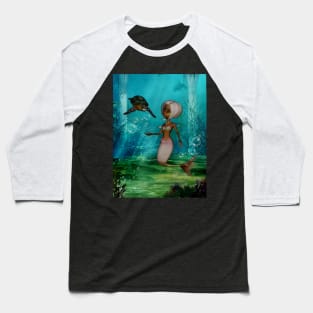 Cute little mermaid with turtle Baseball T-Shirt